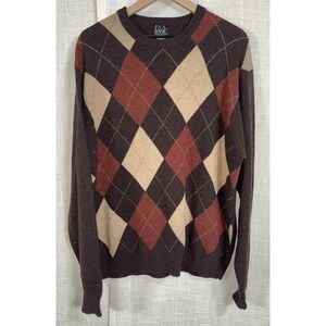 Jos A Bank Argyle Lambswool Sweater Men's Large Pull‎ Over Executive Preppy